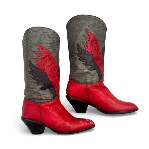 Vintage Leather Western Cowboy Cowgirl Boots Women’s 5-5.5 Flame Rodeo Country - Picture 2 of 14